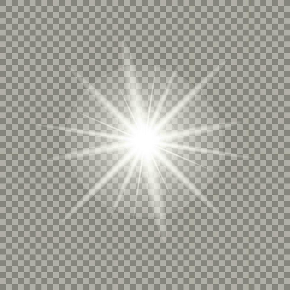 Vector light effect. Bright star. White glowing light burst explosion transparent. Transparent shine gradient glitter, bright flare. Glare texture.