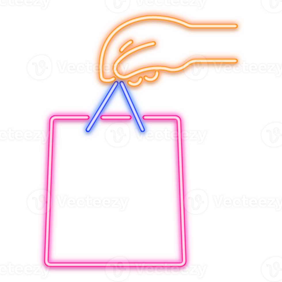 hand holding shopping bag neon line png