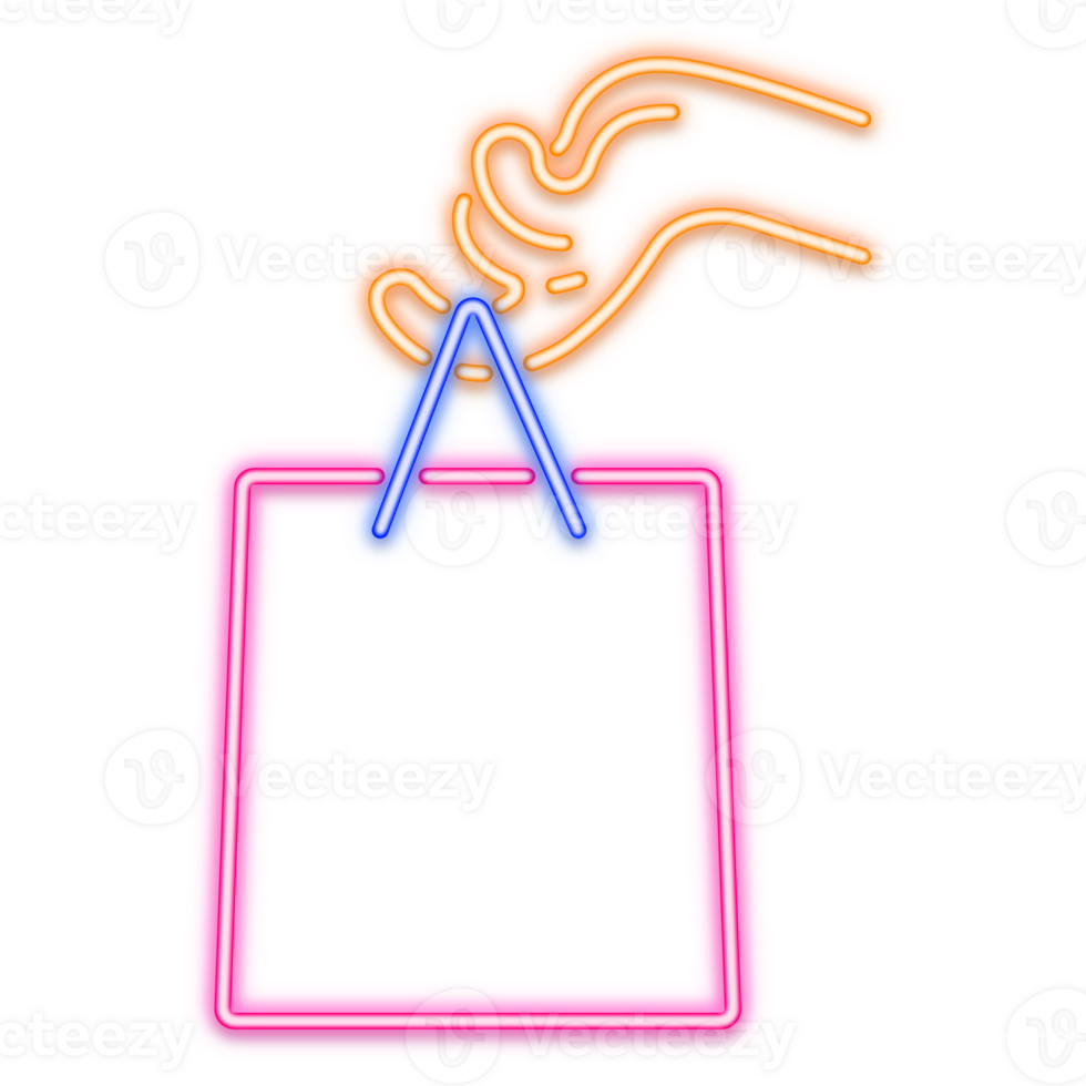 hand holding shopping bag neon line png