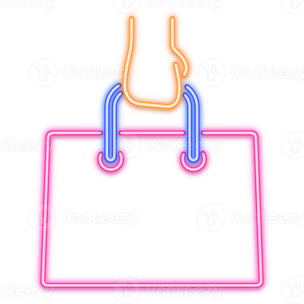 hand holding shopping bag neon line png