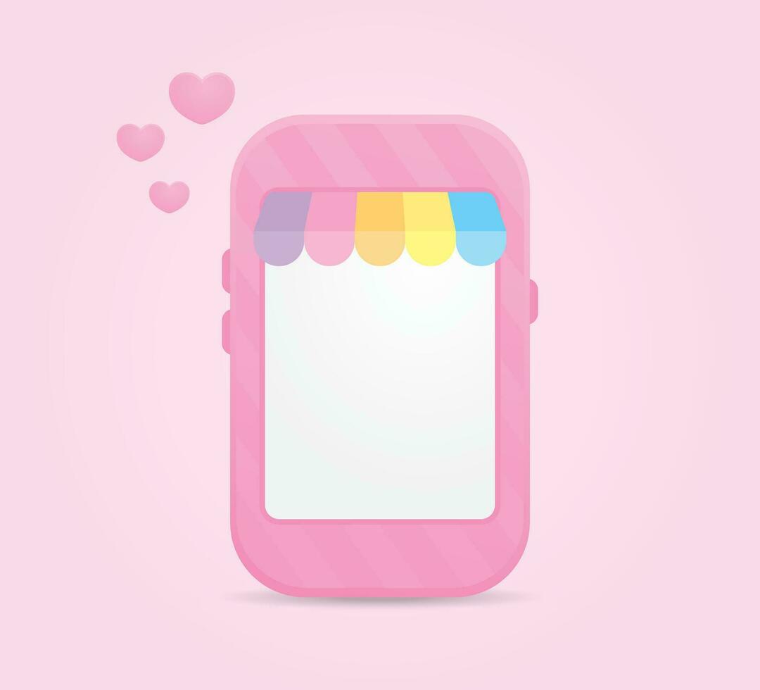 cute kawaii online shop on sweet pink girly phone graphic element vector
