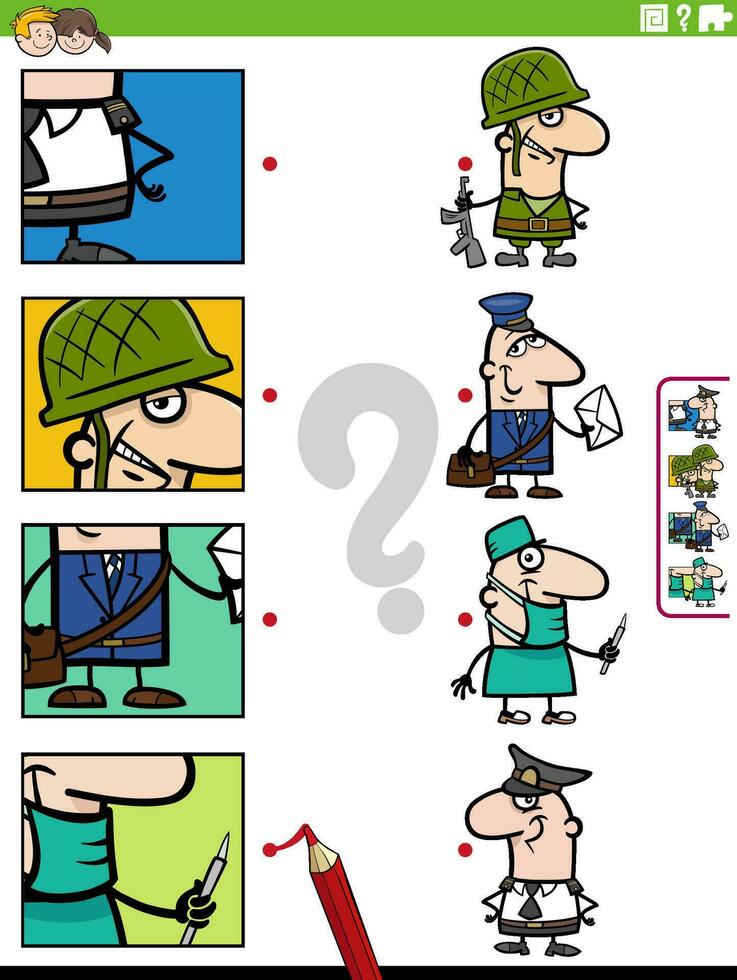 match cartoon people occupations and clippings educational game vector