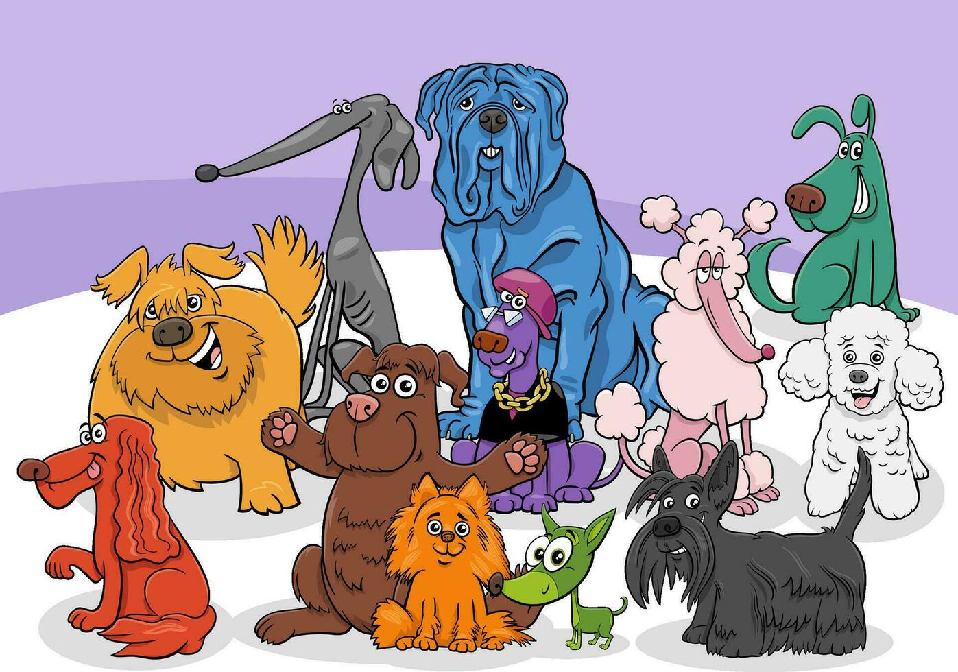 cartoon colorful dogs and puppies characters group vector