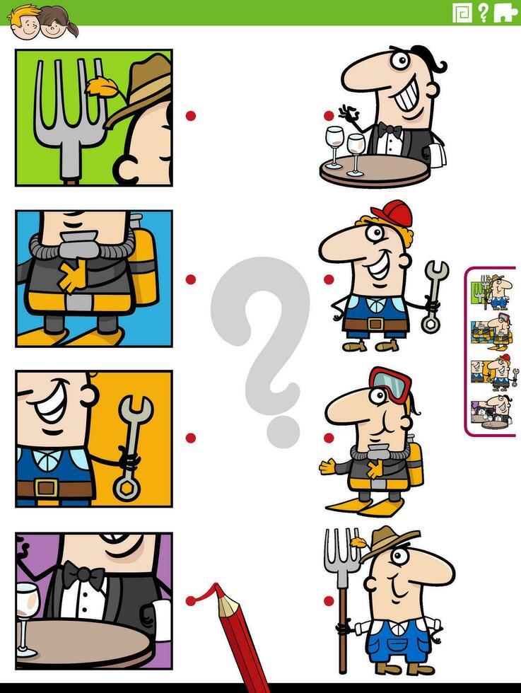 match cartoon people occupations and clippings educational activity vector