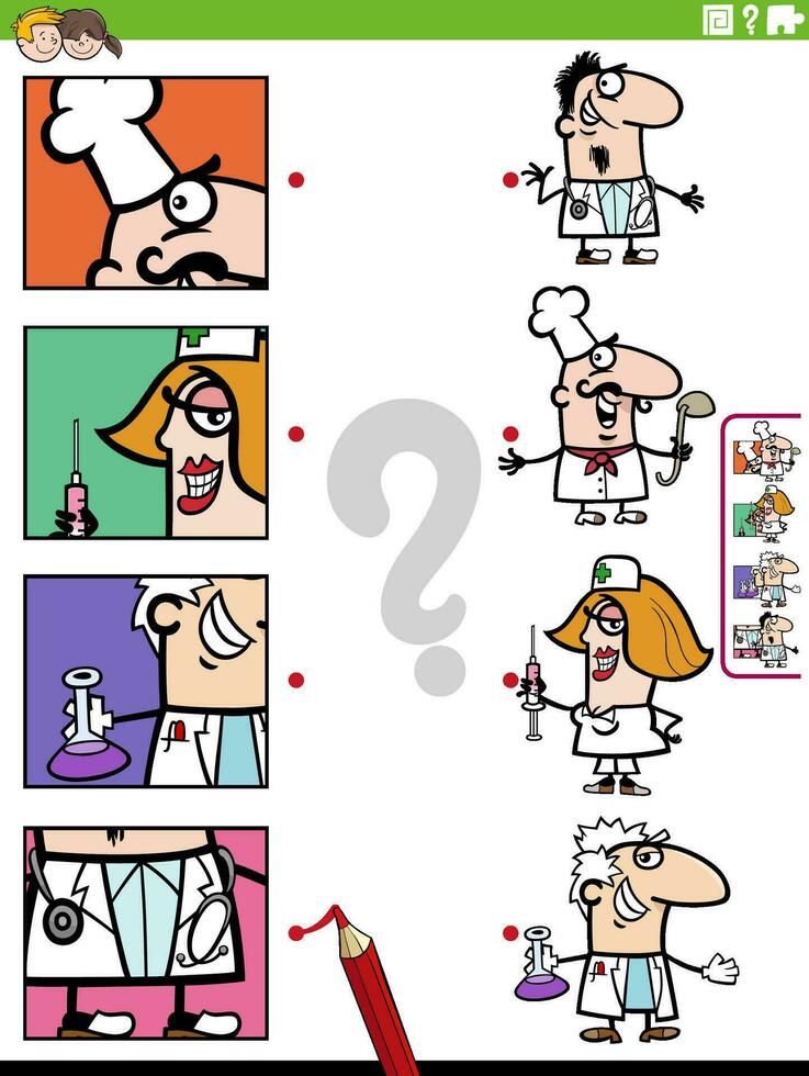 match cartoon people occupations and clippings educational task vector