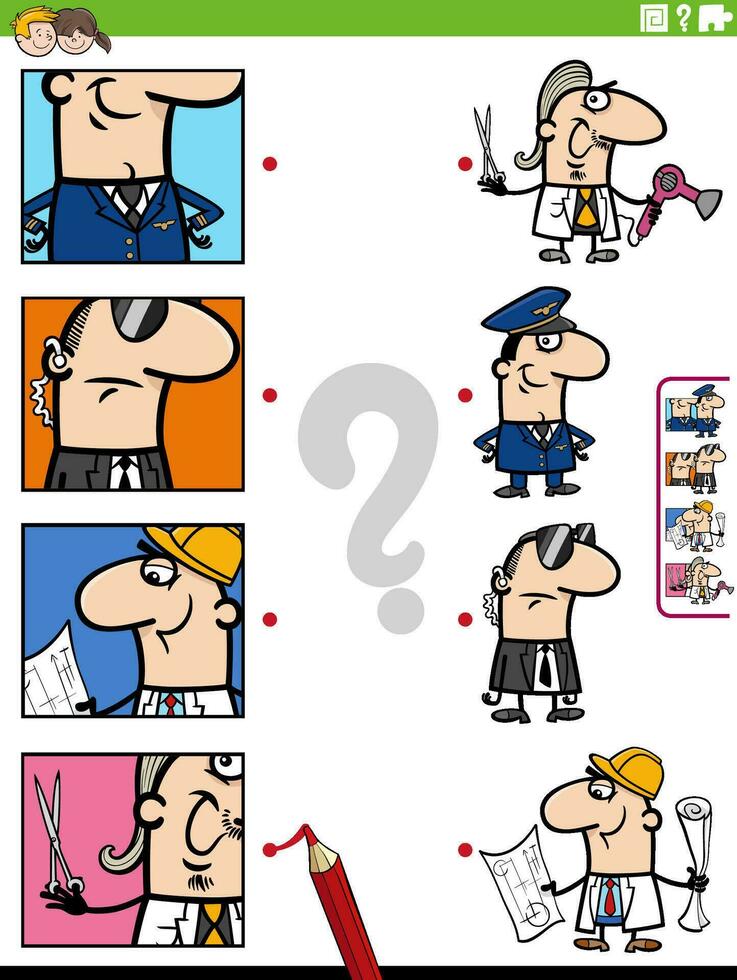 match cartoon people occupations and clippings educational task vector