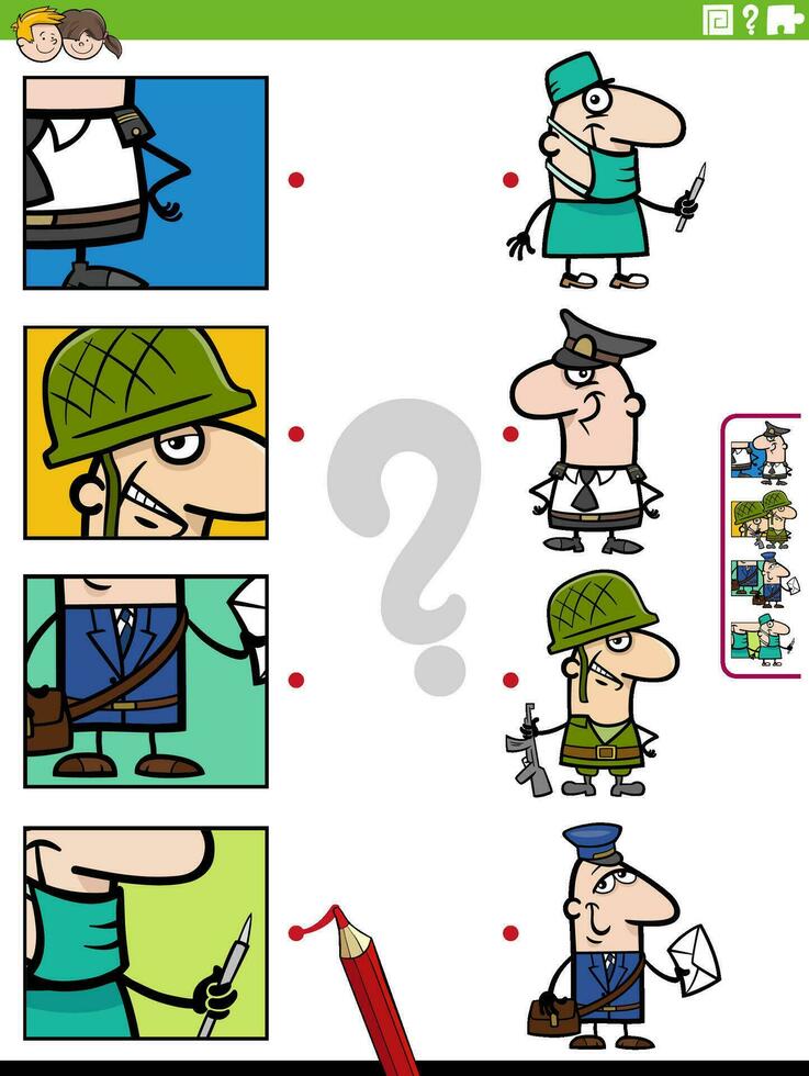 match cartoon people occupations and clippings educational game vector