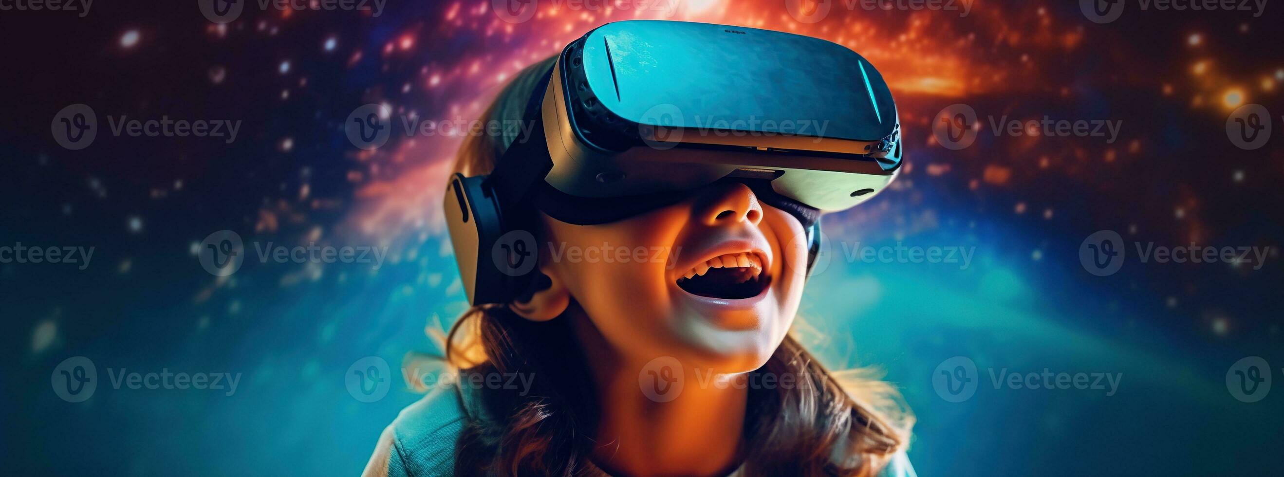 Illustration of a person wearing a virtual reality VR headset, AI Generated. photo