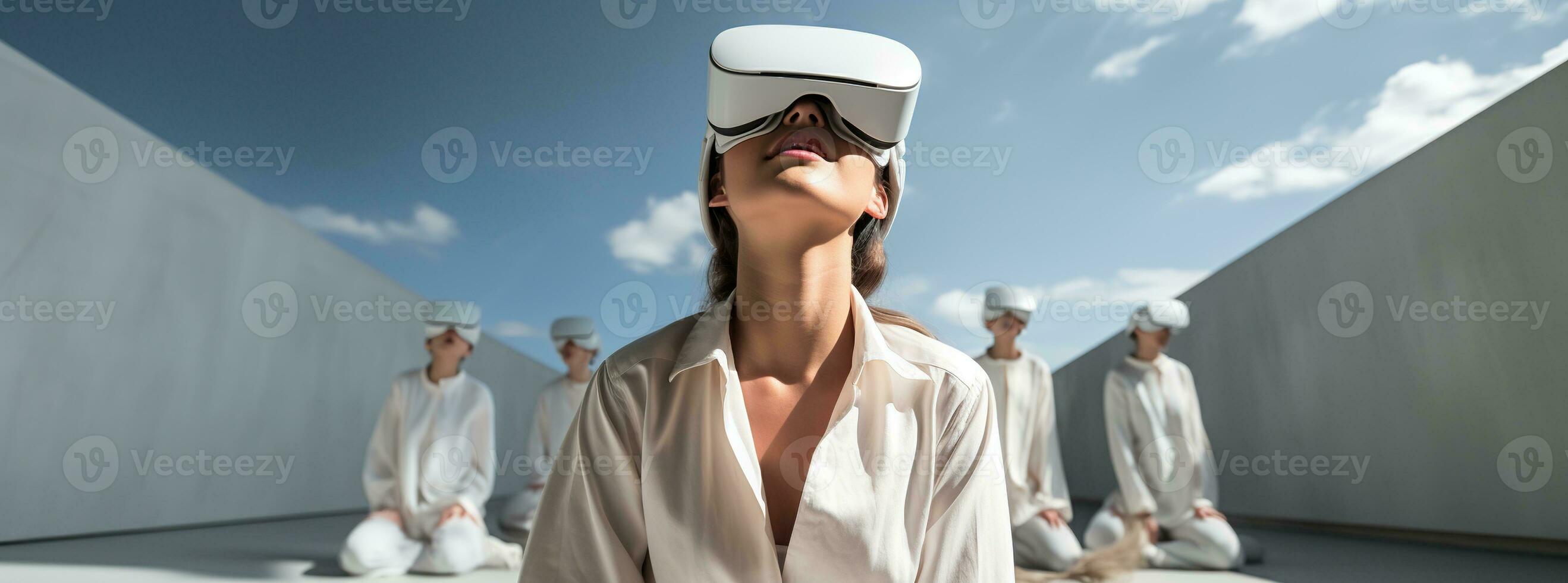 Illustration of a person wearing a virtual reality VR headset, AI Generated. photo