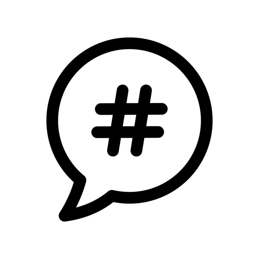 Hashtag in speech bubble icon. Hashtag sign symbol, simple pictogram. Vector illustration isolated on a white background. Vector sign for mobile app and web sites.