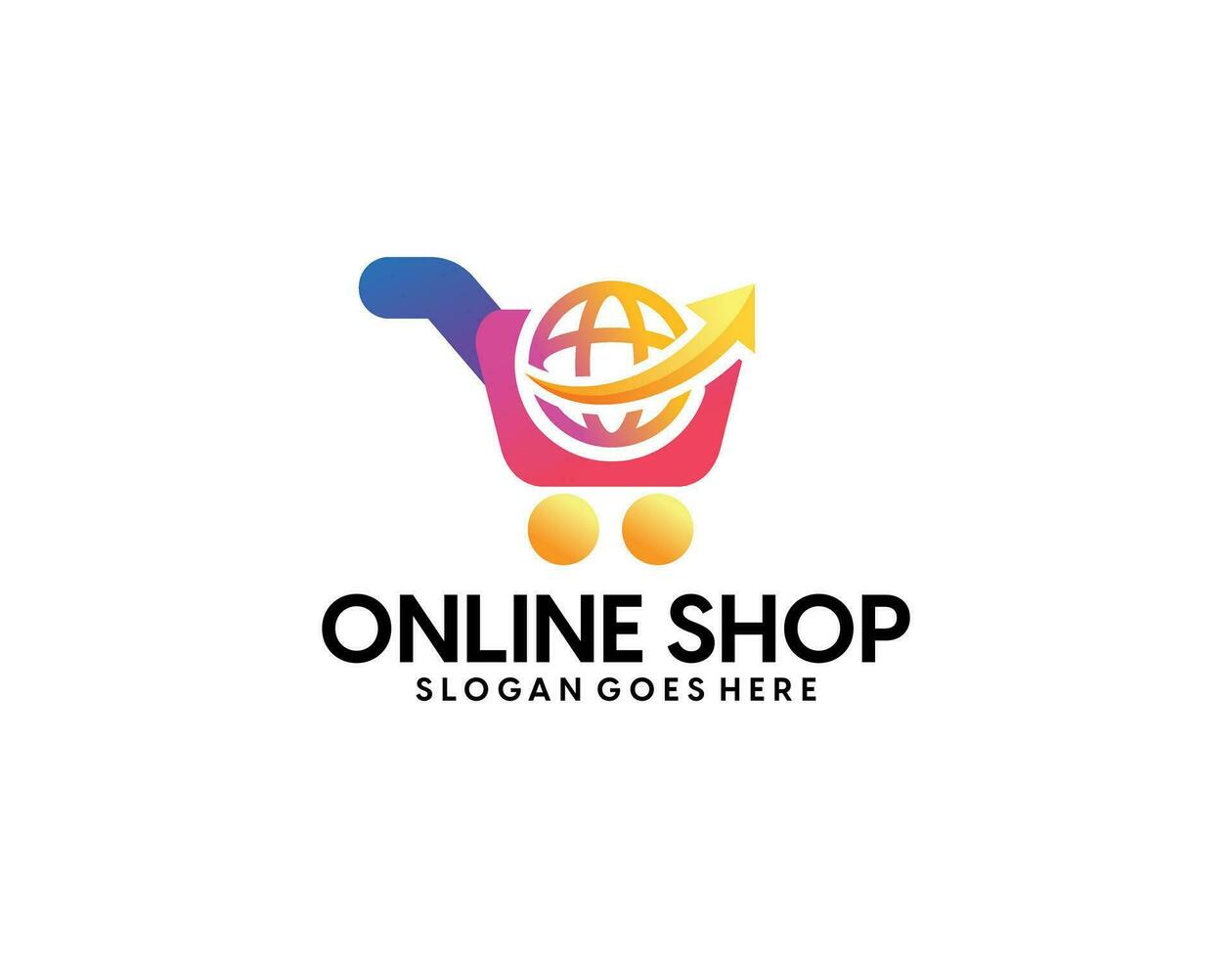 Online Shop Logo designs Template. Illustration vector graphic of shopping cart and shop bag combination logo design concept. Perfect for Ecommerce, sale, discount or store web element. Company emblem