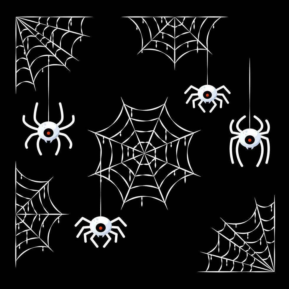 conjunto de arañas web Víspera de Todos los Santos decoración vector ilustración