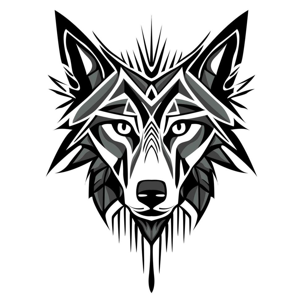 Head Wolf Tribal Art Design vector