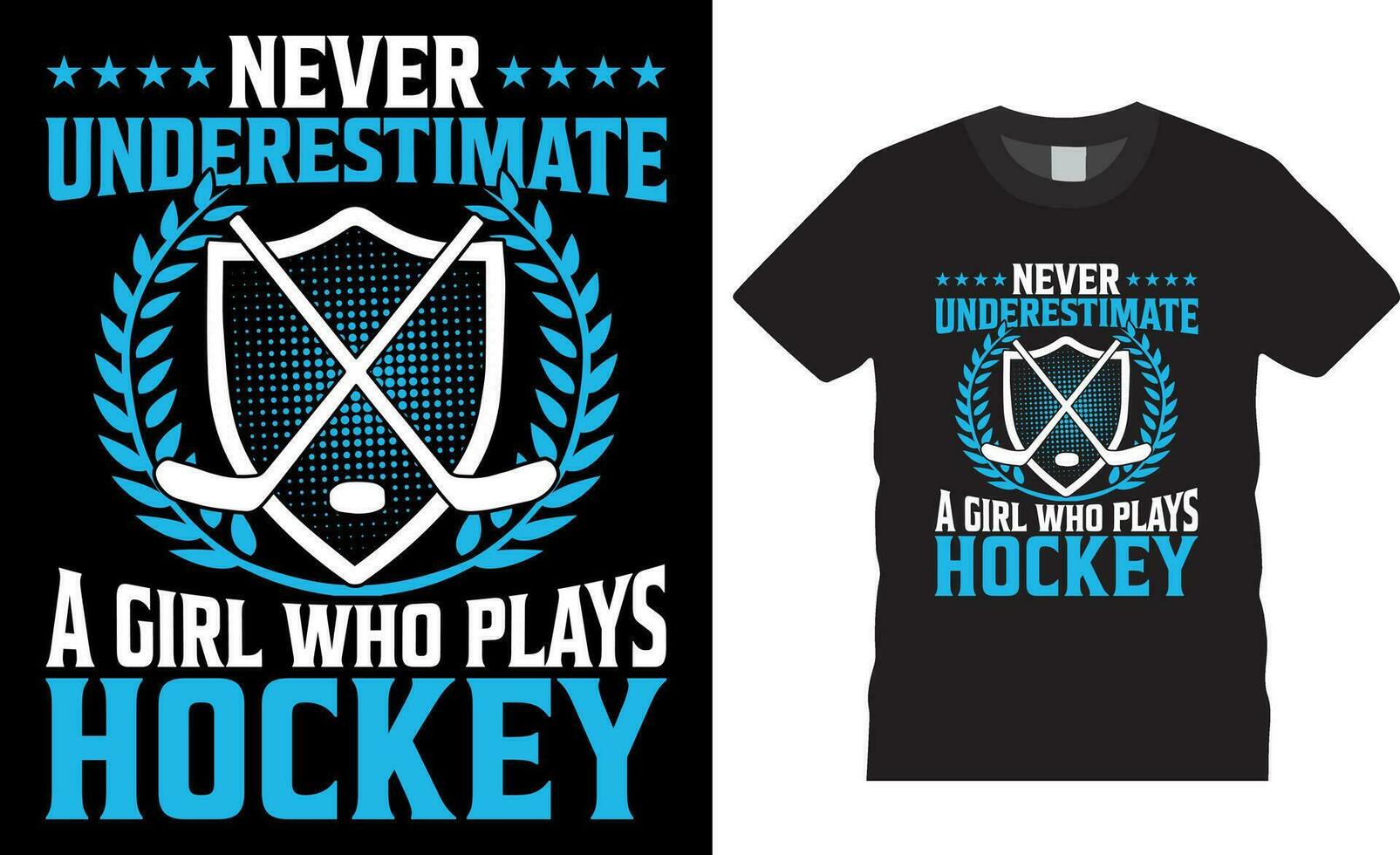 Nunca subestimar un niña quien obras de teatro hockey tipografía vector camiseta diseño