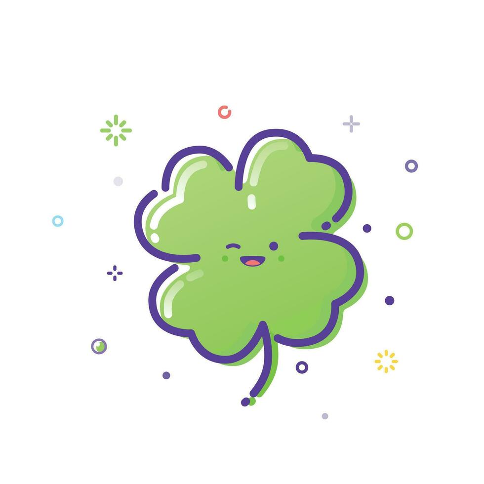 Cute illustration of a happy clover leaf. Outline illustration Clover wishes success with a wink vector