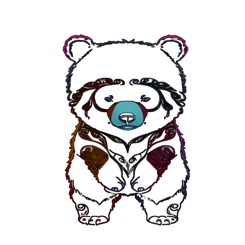 bear colorful line transparent background ai generative png