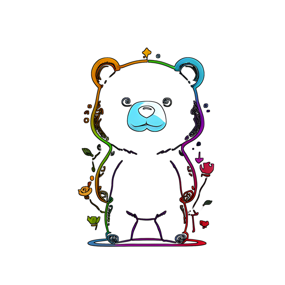 Urso colorida linha transparente fundo ai generativo png