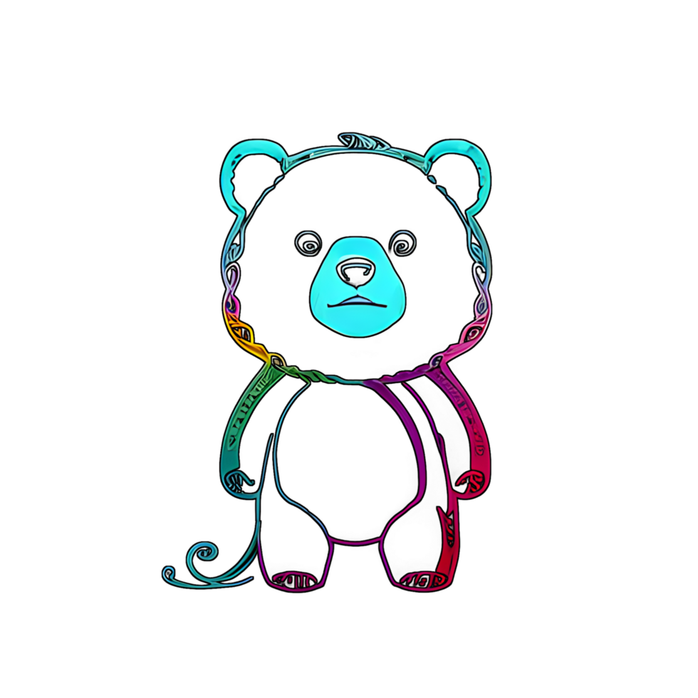 bear colorful line transparent background ai generative png