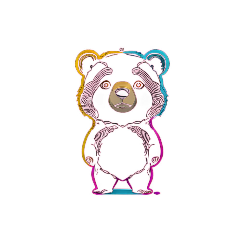 bear colorful line transparent background ai generative png