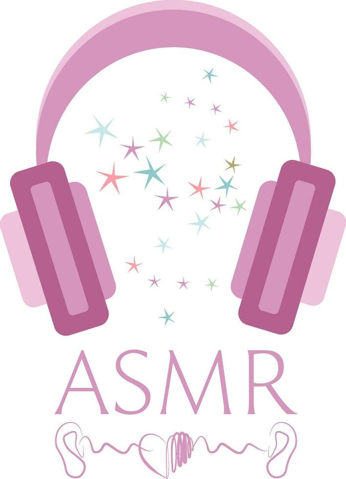 Autonomous sensory meridian response, ASMR logo or icon with pink earphone and meridian logo vector