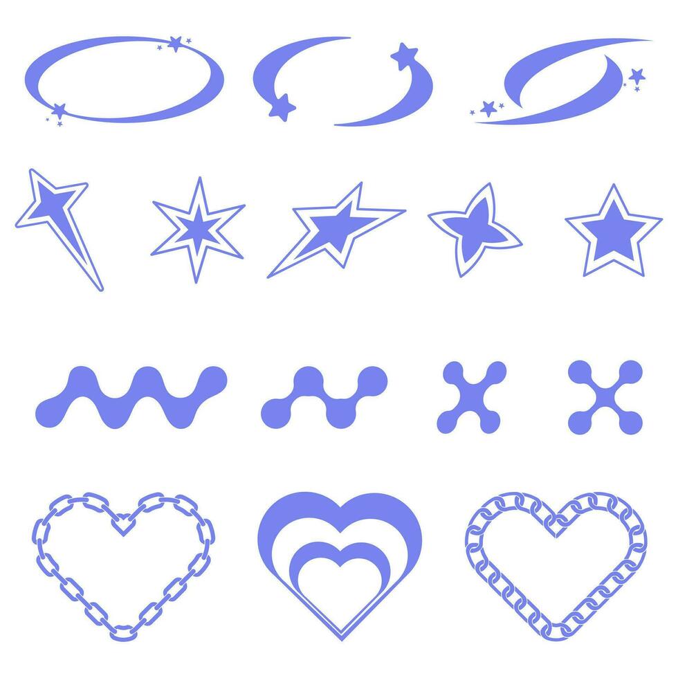 Trendy y2k style, Set of blue Y2k elements Streetwear Elements vector