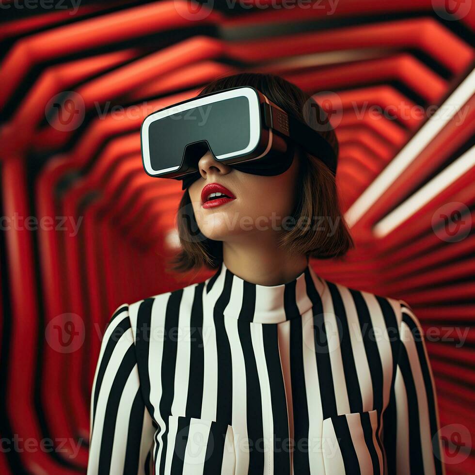 Illustration of a person wearing a virtual reality VR headset, AI Generated. photo