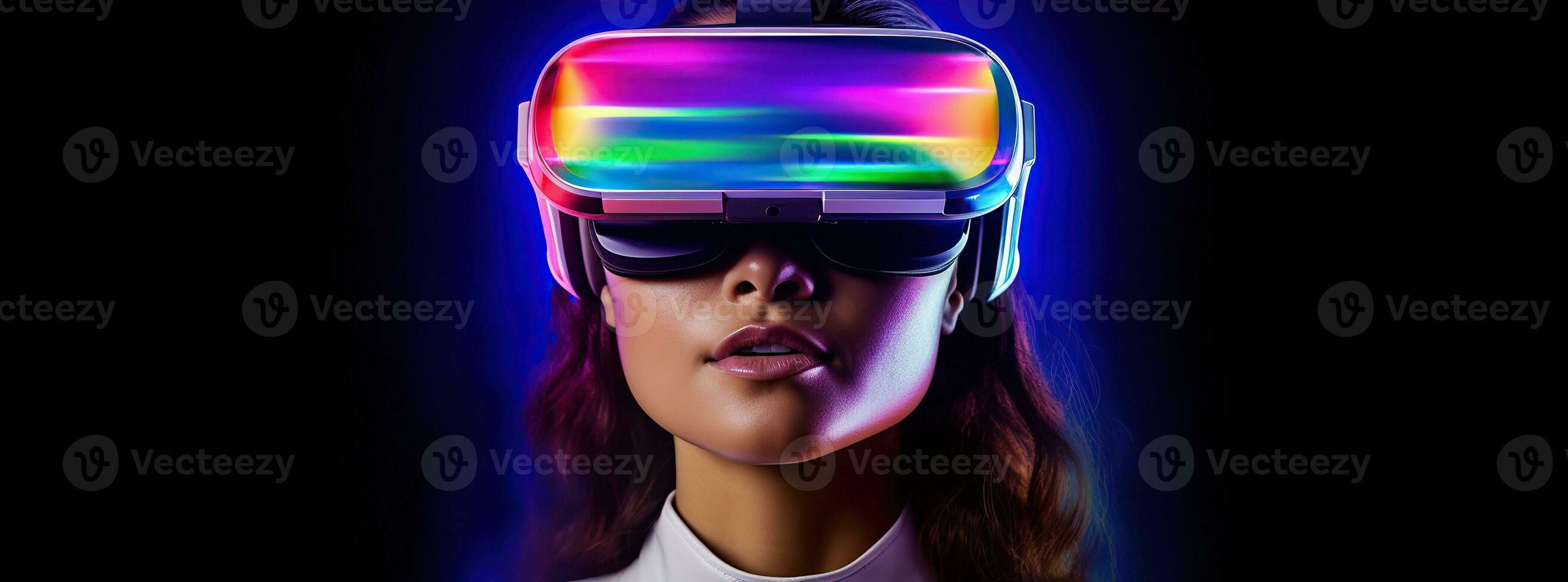 Illustration of a person wearing a virtual reality VR headset, AI Generated. photo