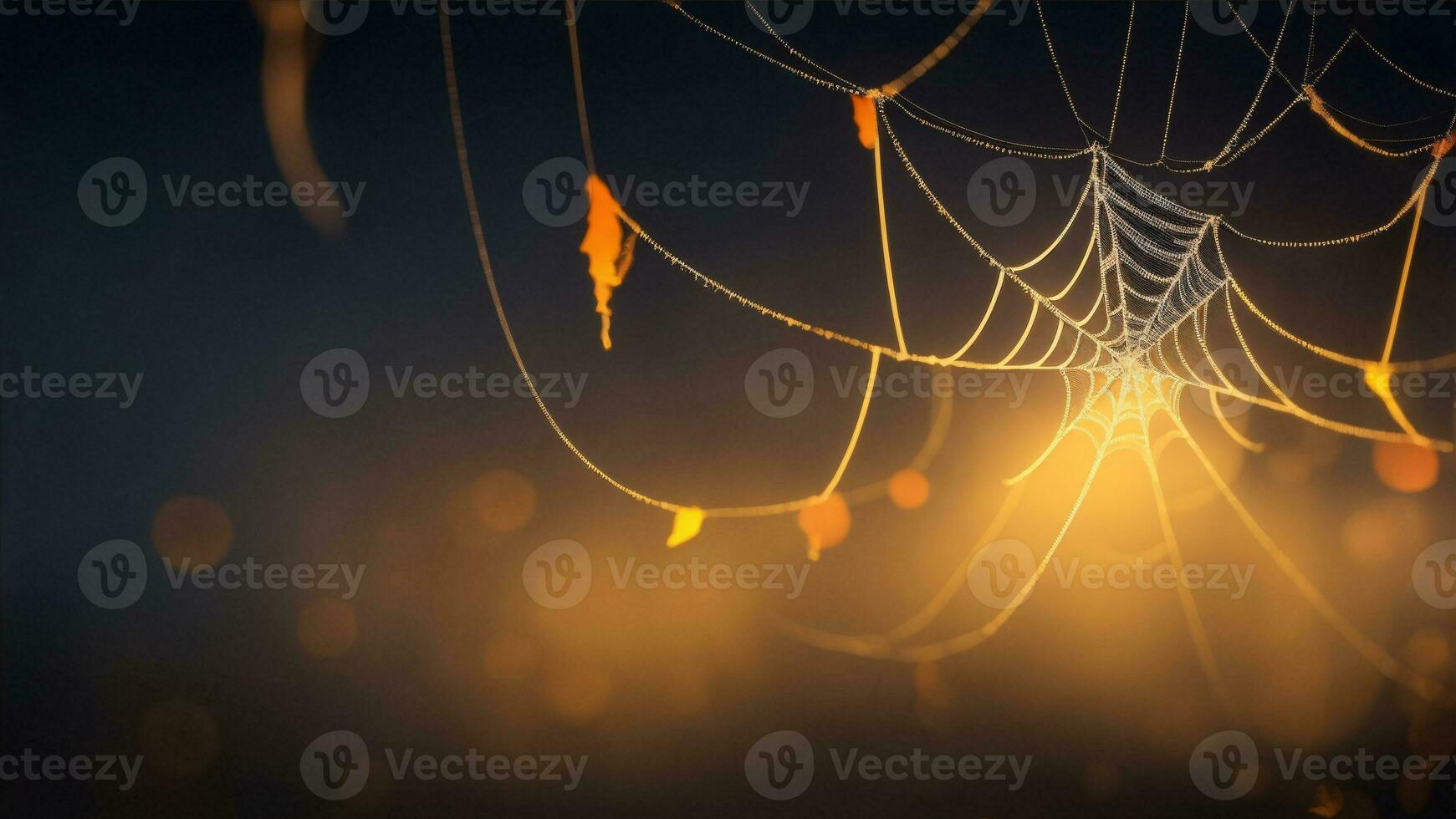 spider web at night with blur background, halloween concept ai generated photo