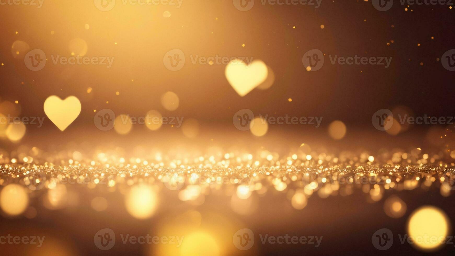 Valentine's day abstract golden hearts background with bokeh defocused lights ai generated photo