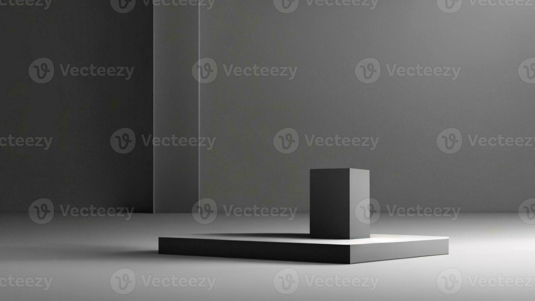 Minimalist black pedestal in dark room. 3D rendering ai generated photo