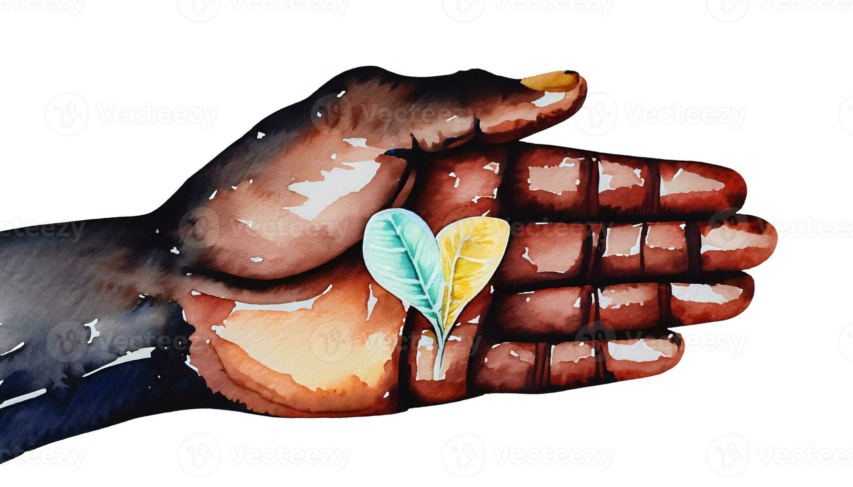 Colorful watercolor art of human hand palm print. Concept of diverse people, multi ethnic and cultural diversity. AI Generative photo