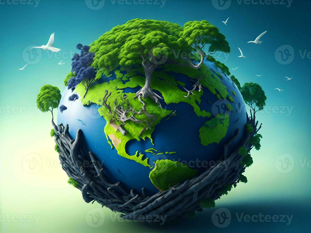 World environment and earth day concept with globe, nature eco friendly environment. photo