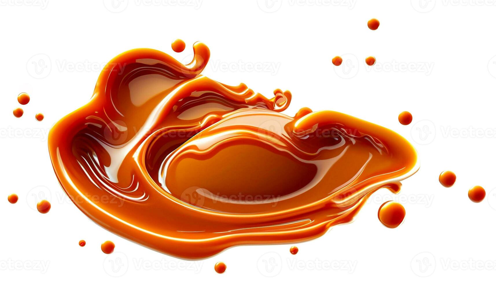 Delicious melted caramel texture. Flow, wave and drops splash caramels sauce. Sweet food design background. photo