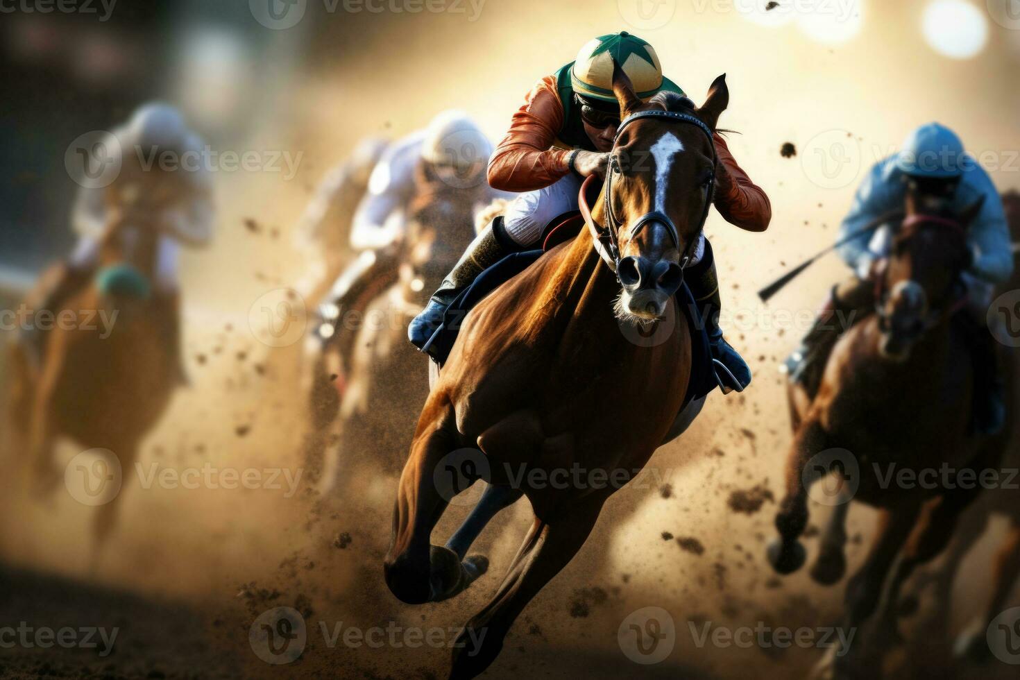 Jockey at horse racing competition. Generative AI photo