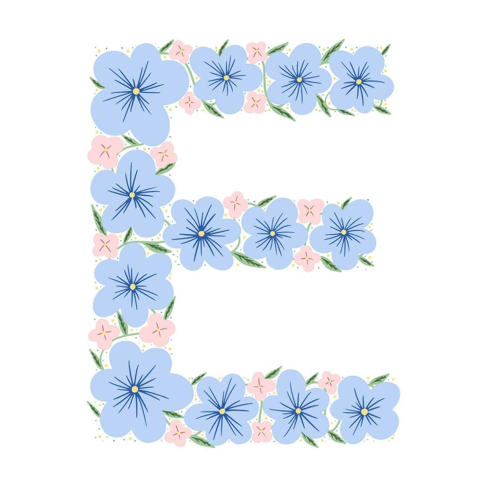 alfabeto botánico floral. letra de monograma dibujada a mano vintage e. carta con plantas y flores. letras vectoriales aisladas en blanco vector