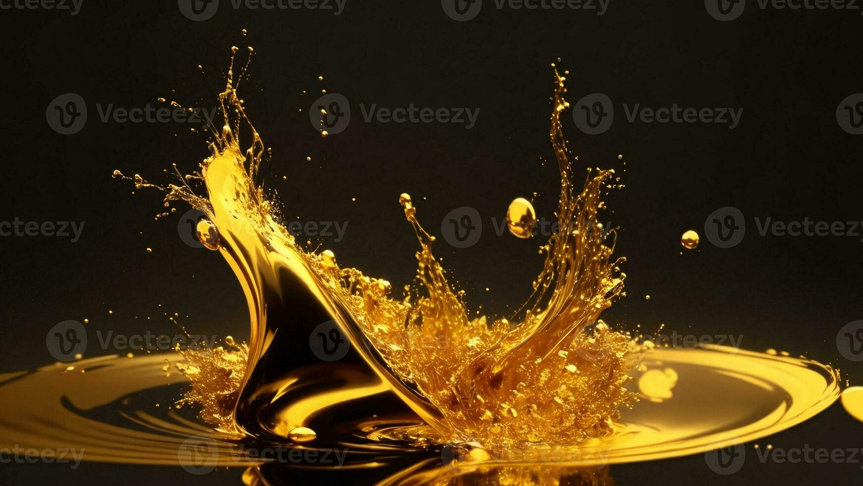 Splash of golden liquid and water waves, black background ai generated photo