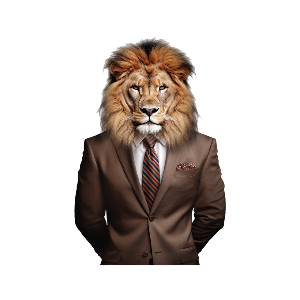 businessman in suit with lion head ai genereted png