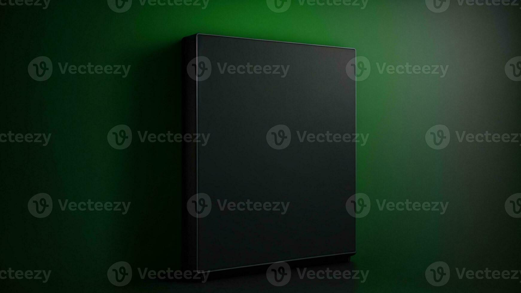 blackboard on dark green wall background. 3d render illustration mock up ai generated photo