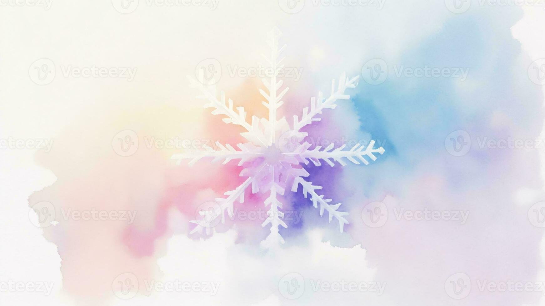 white snowflake with abstract pastel watercolor gradient winter background ai generated photo