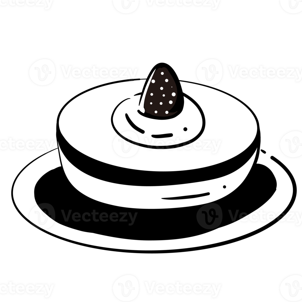 Artistic Monochrome Illustration of a Strawberry Dessert in Black and White Lines png