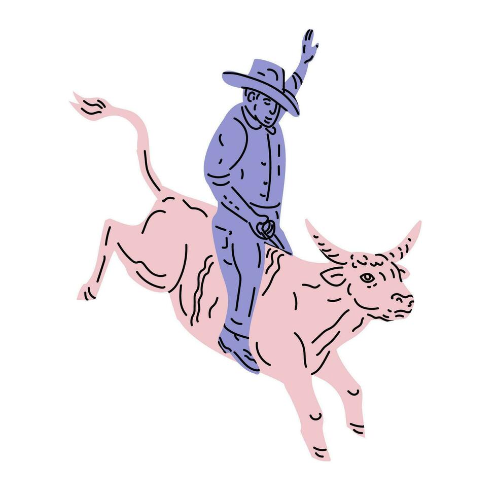 Rodeo Cowboy Riding Bull Abstract Art vector