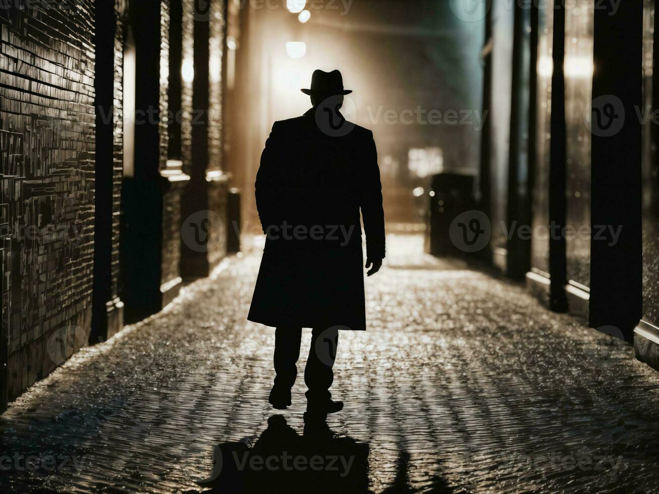 photo of serious detective man in crime scene, generative AI