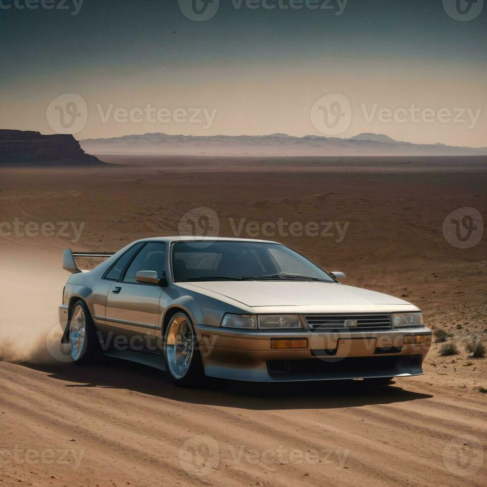 photo of car in hot sand desert, generative AI