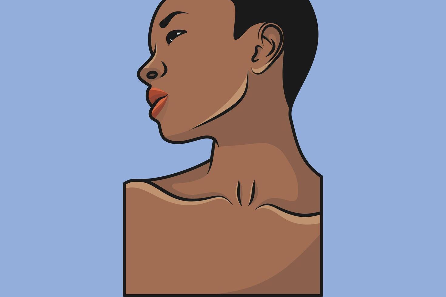 Beautiful African woman vector illustration. Female portrait. Black beauty concept. Vector illustration of black woman. Great for avatars.