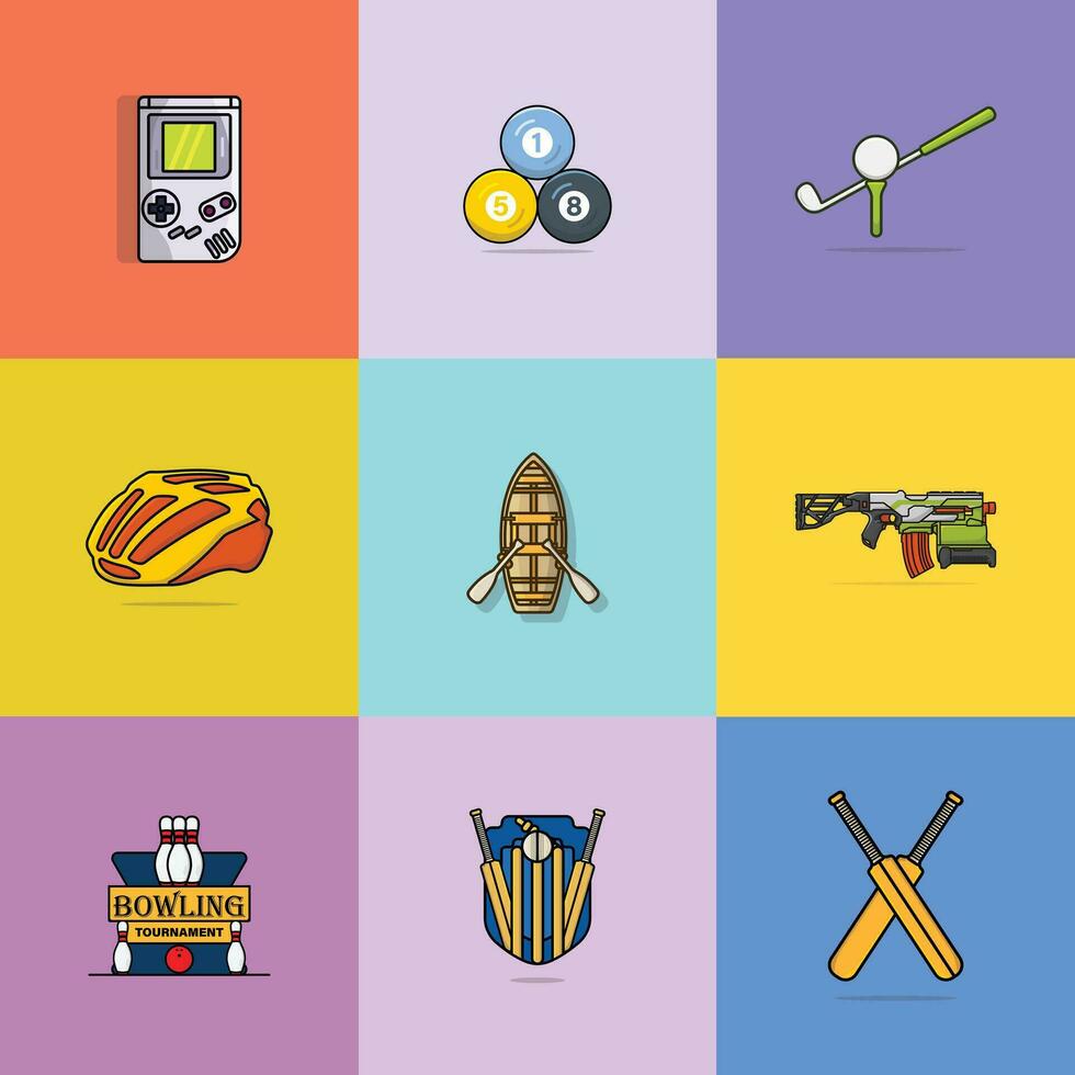 Set of Sport objects and symbols vector icon illustration. Sport object icon concept. Collection of Sports Game equipment vector design.