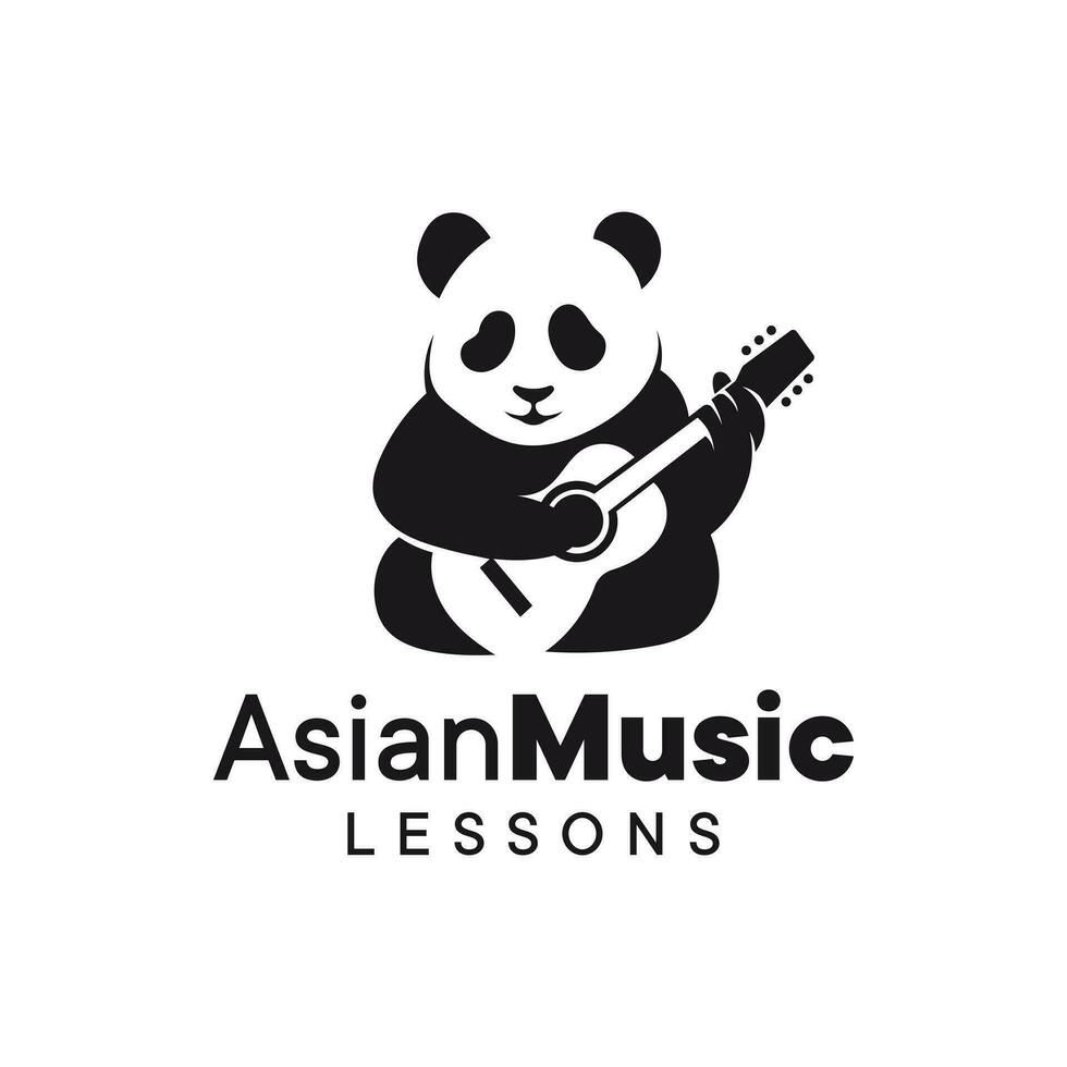 Panda and guitar combination logo character. vector