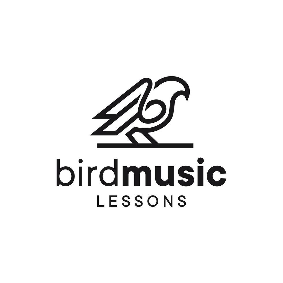 Mono line logo combination of bird and musical note. vector