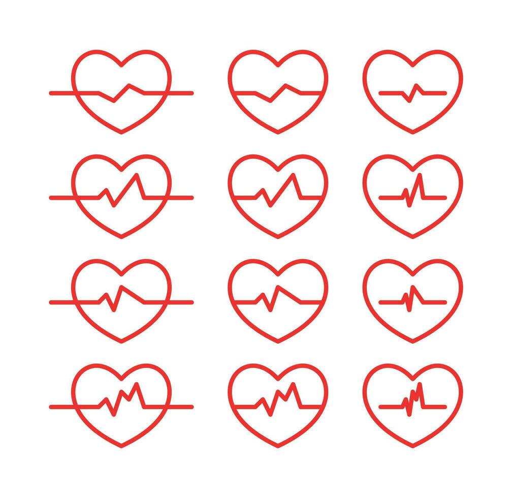 heartbeat red heart icon set, medical and health concept. simple and modern design, vector for app and web.