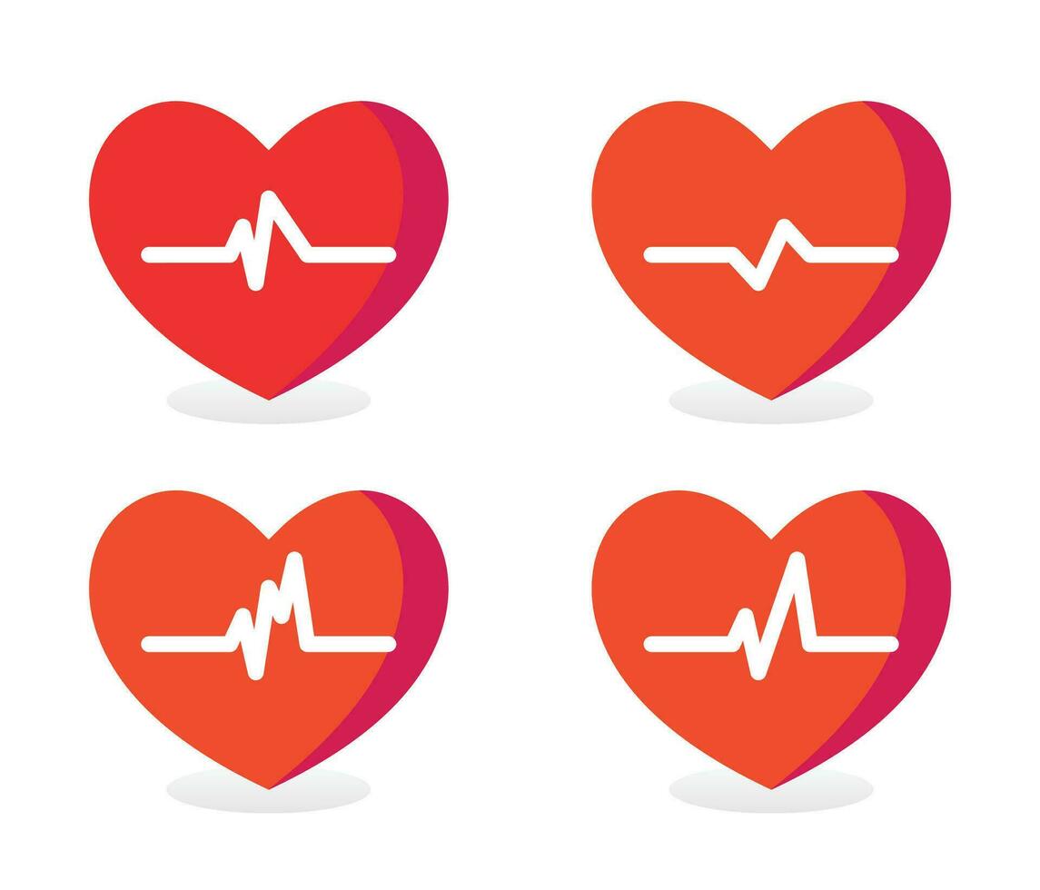 heartbeat red heart icon set, medical and health concept. simple and modern design, vector for app and web.