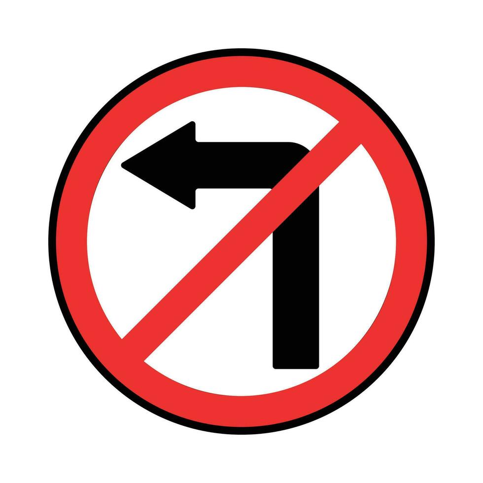 vector traffic sign prohibited left turn, road sign. red color design on white background